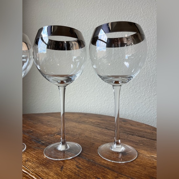 Dorothy Thorpe style Platinum color rim Crystal Balloon Wine Glasses Set of 4 - Picture 3 of 8